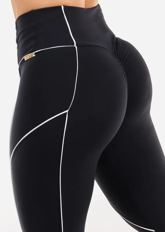 MADE IN BRAZIL Butt Lift Black Scrunch Leggings w White Trim sold by Moda
