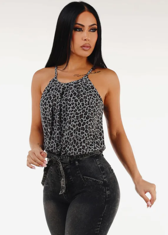 Sleeveless Leopard Print Camisole Blouse Grey sold by Moda