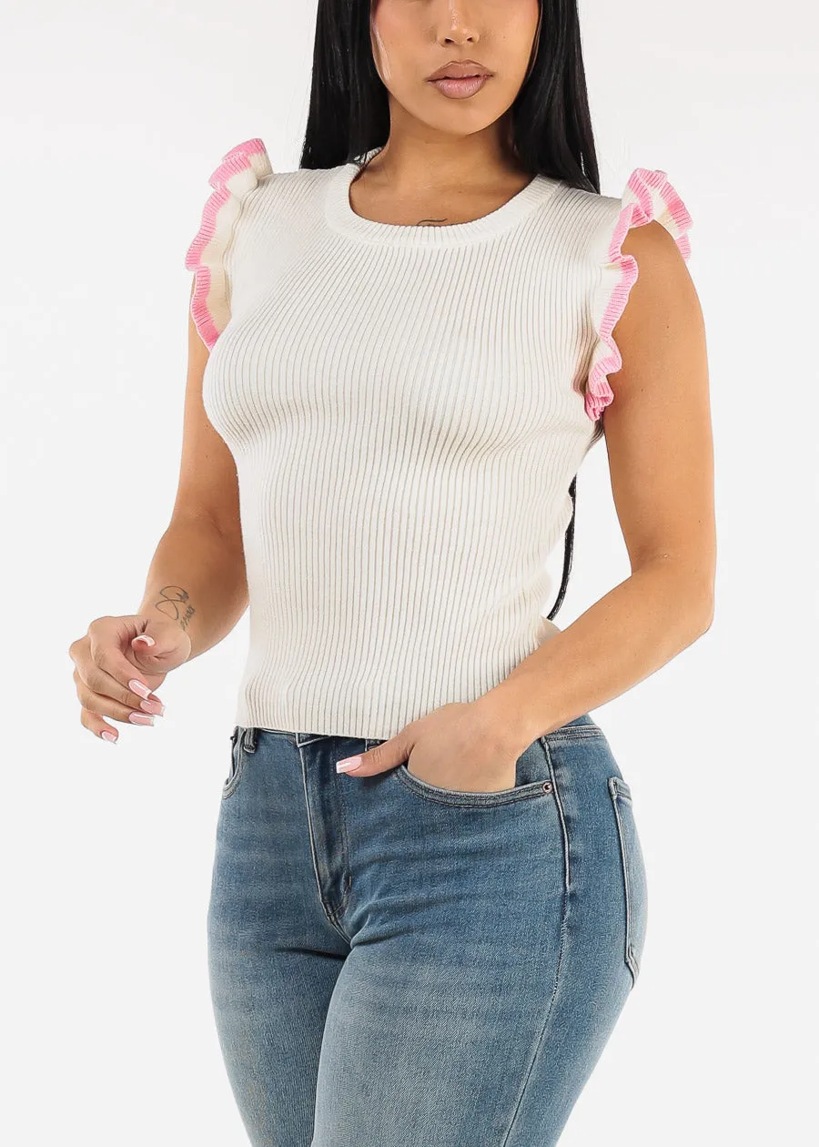 Ruffle Sleeves Sweater Blouse Cream sold by Moda