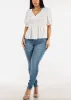 Short Sleeve Vneck White Blouse w Shirring Detail sold by Moda