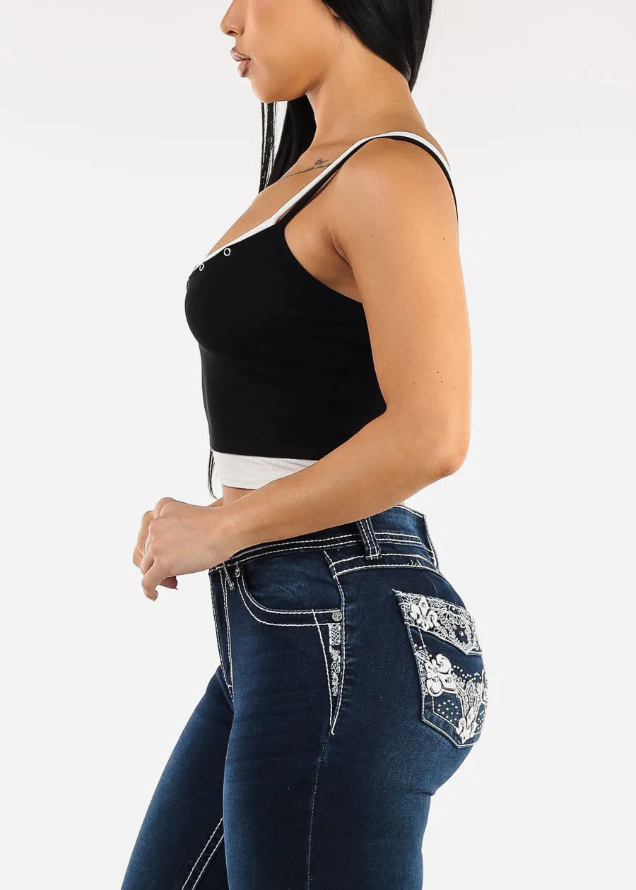 Sleeveless Vneck Layered Stretch Crop Top Black sold by Moda product image thumbnail 3