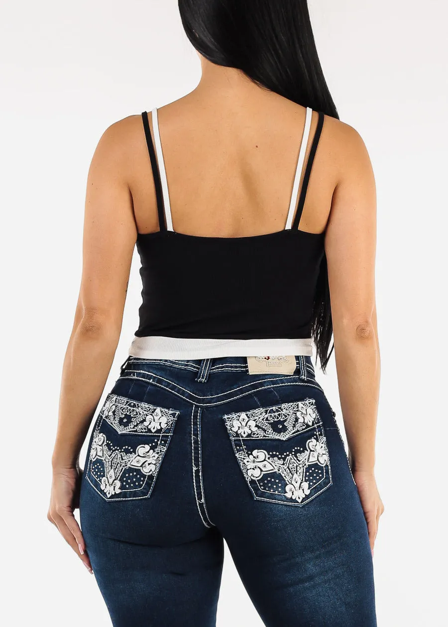 Sleeveless Vneck Layered Stretch Crop Top Black sold by Moda product image thumbnail 4