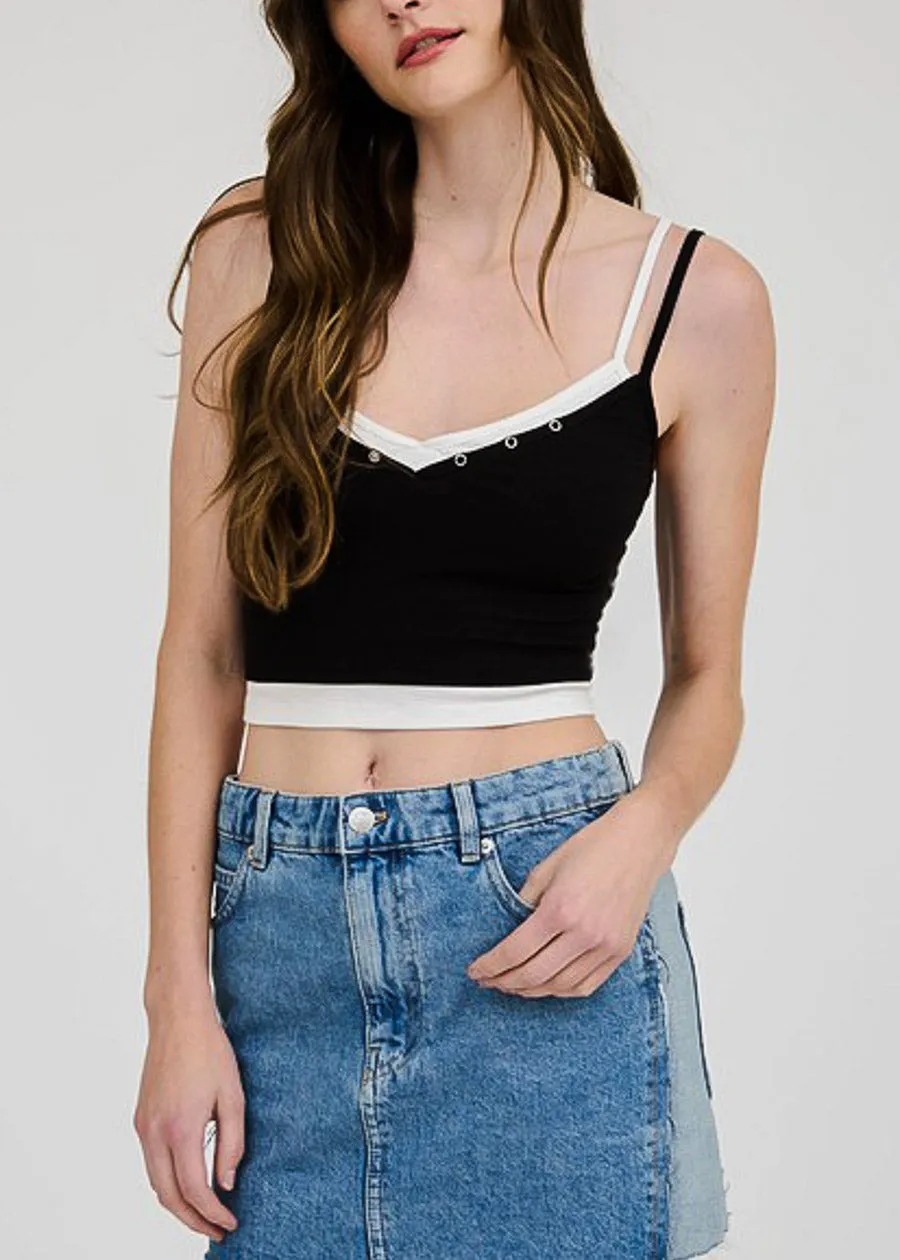 Sleeveless Vneck Layered Stretch Crop Top Black sold by Moda product image thumbnail 5