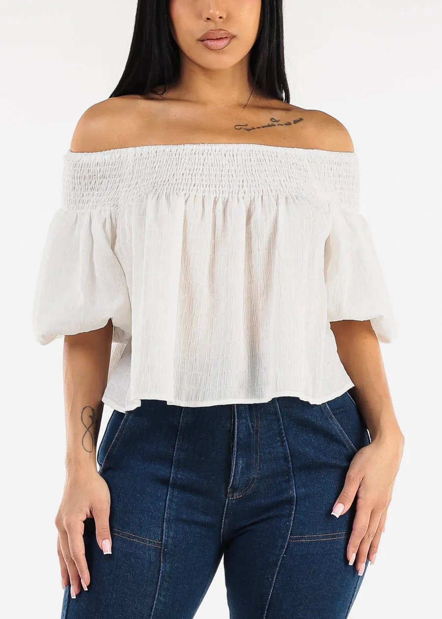 Short Puff Sleeve Off Shoulder Top White sold by Moda product image thumbnail 5