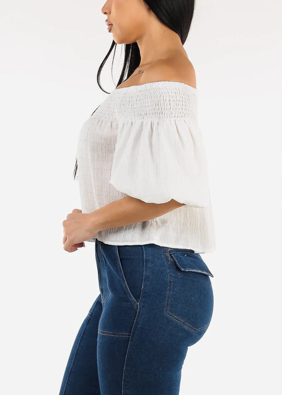 Short Puff Sleeve Off Shoulder Top White sold by Moda product image thumbnail 3
