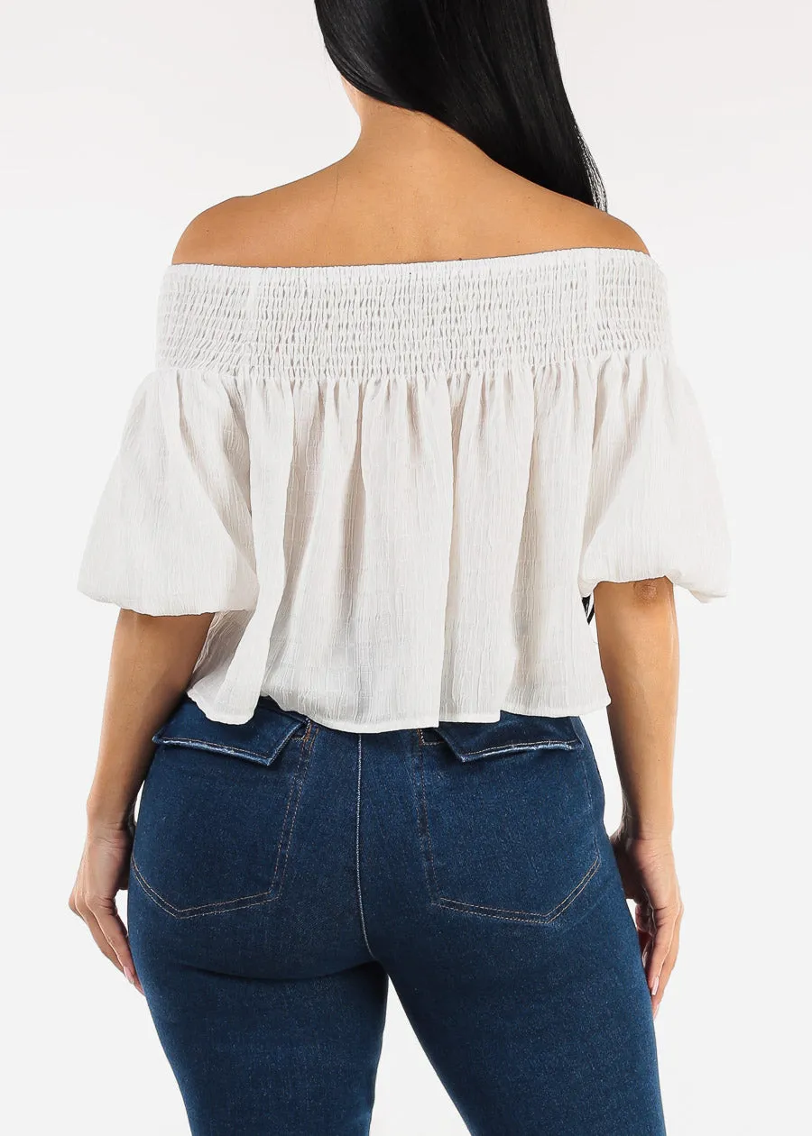 Short Puff Sleeve Off Shoulder Top White sold by Moda product image thumbnail 4