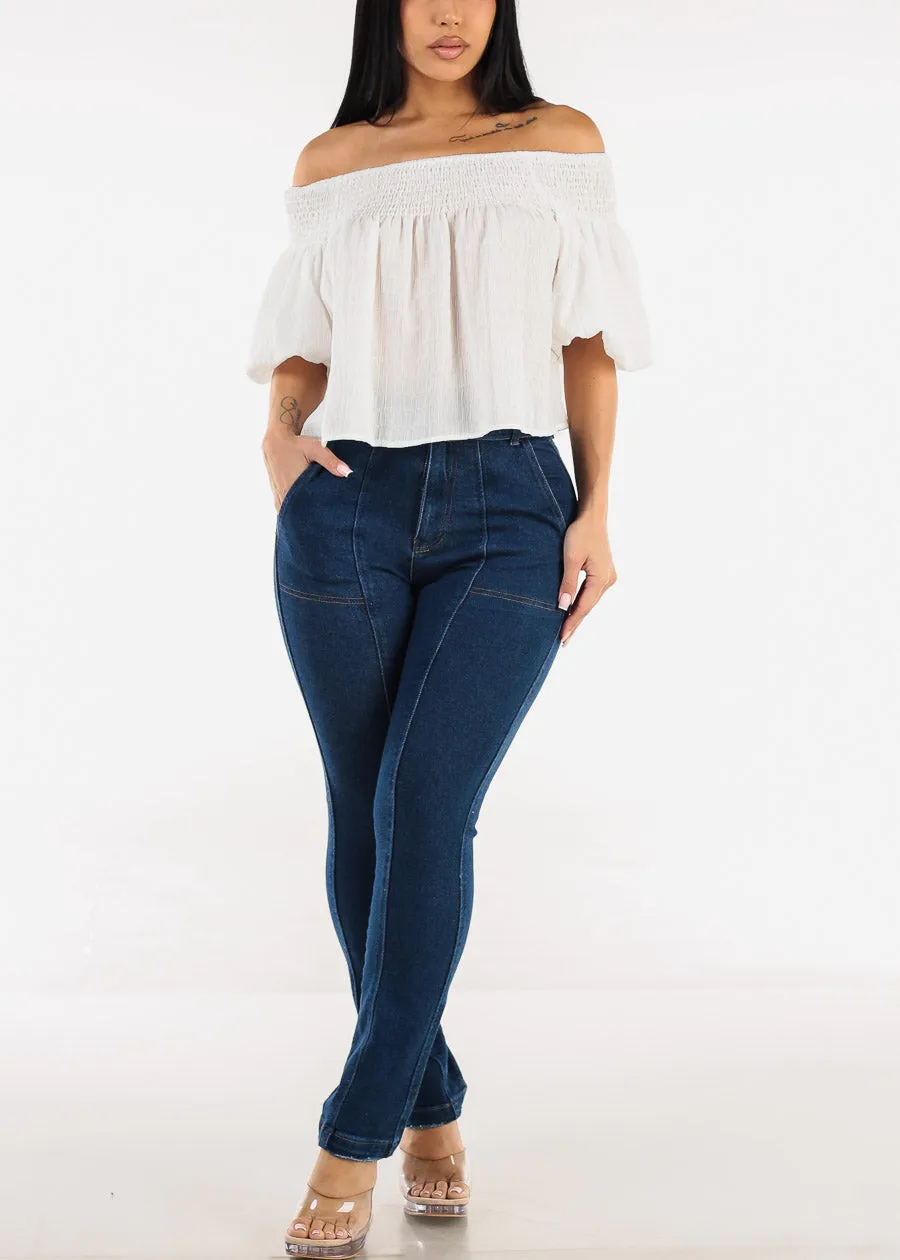 Short Puff Sleeve Off Shoulder Top White sold by Moda product image thumbnail 2