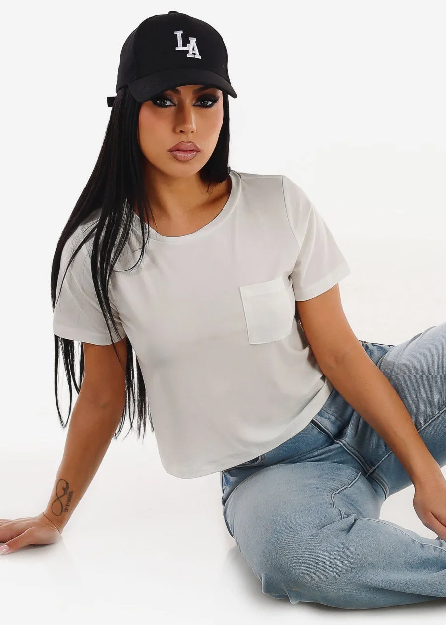 Stretchy Short Sleeve Crewneck Top White sold by Moda