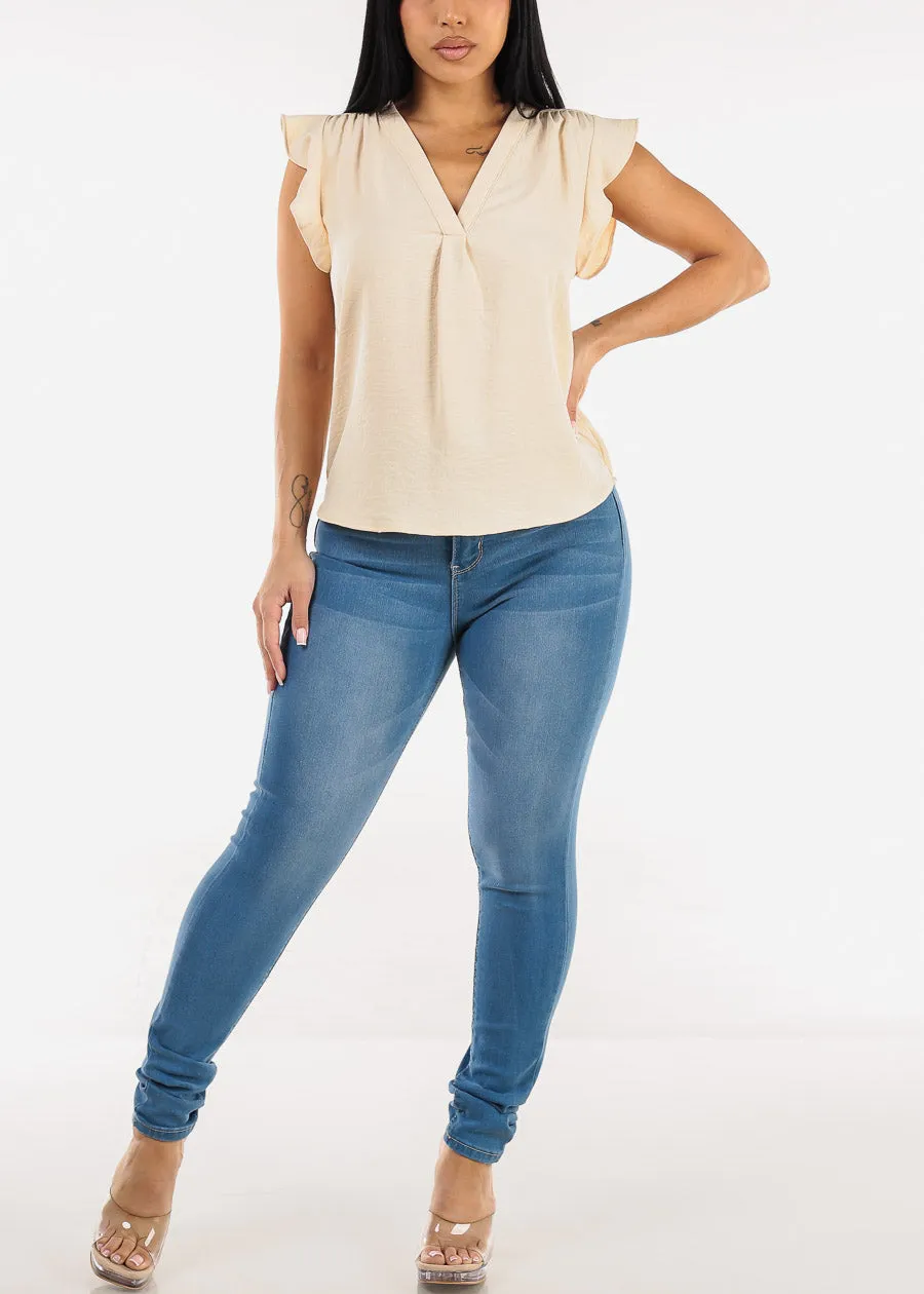 Short Sleeve Vneck Blouse Beige sold by Moda product image thumbnail 2