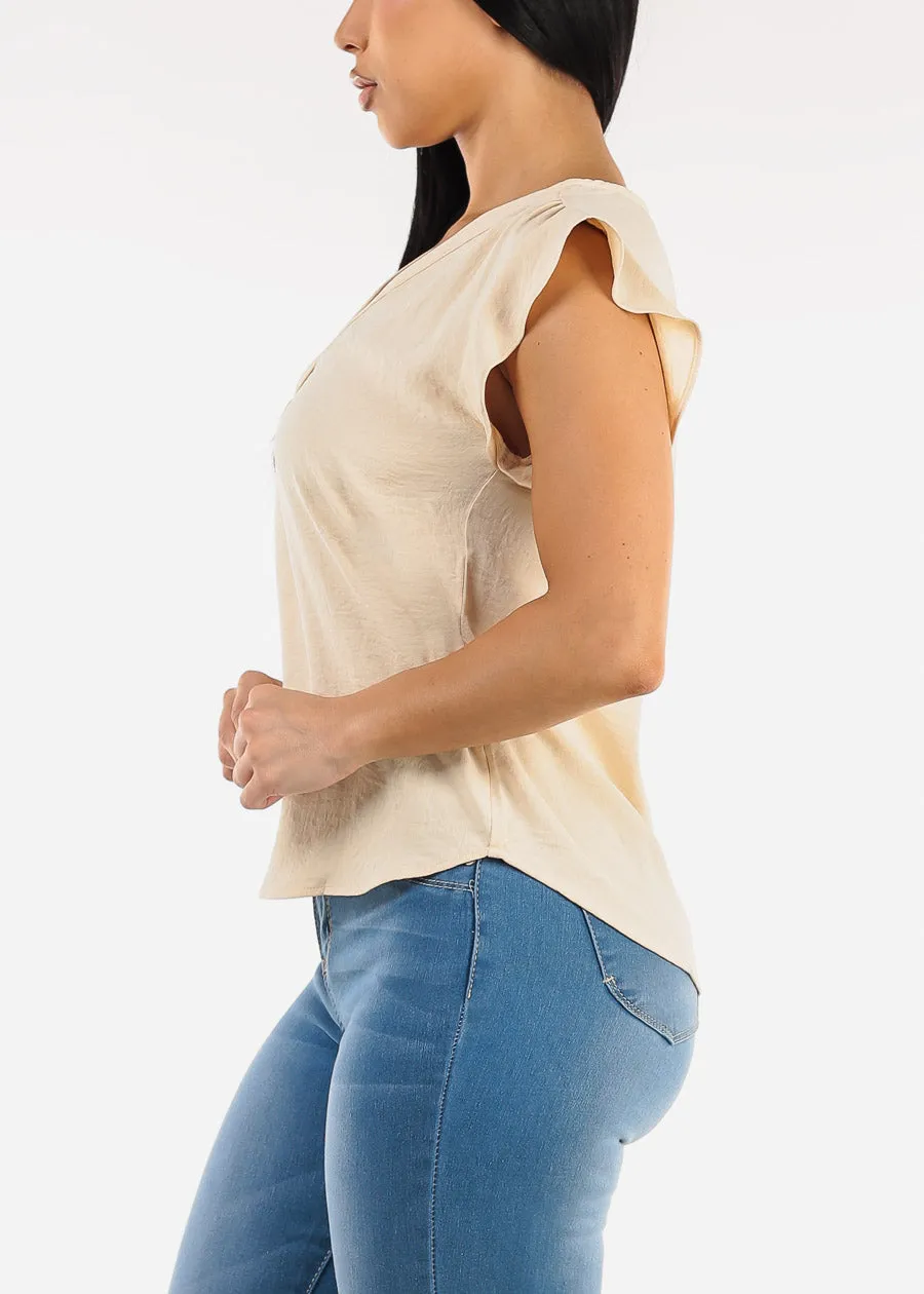 Short Sleeve Vneck Blouse Beige sold by Moda product image thumbnail 3