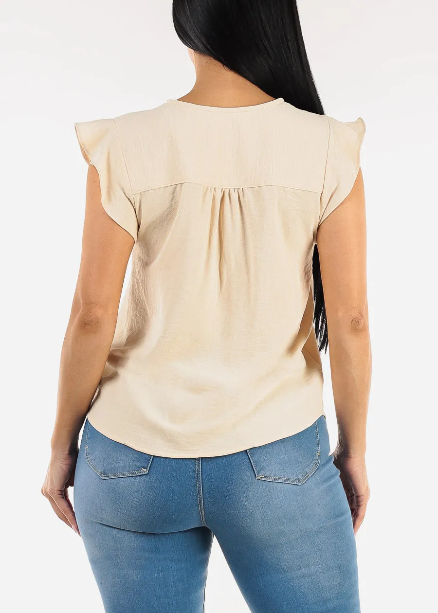 Short Sleeve Vneck Blouse Beige sold by Moda product image thumbnail 4