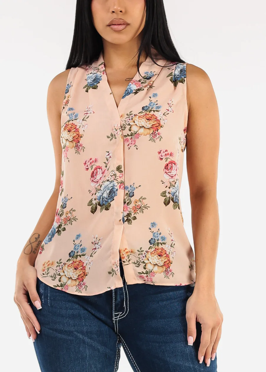 Sleeveless Vneck Floral Chiffon Blouse Blush sold by Moda product image thumbnail 5