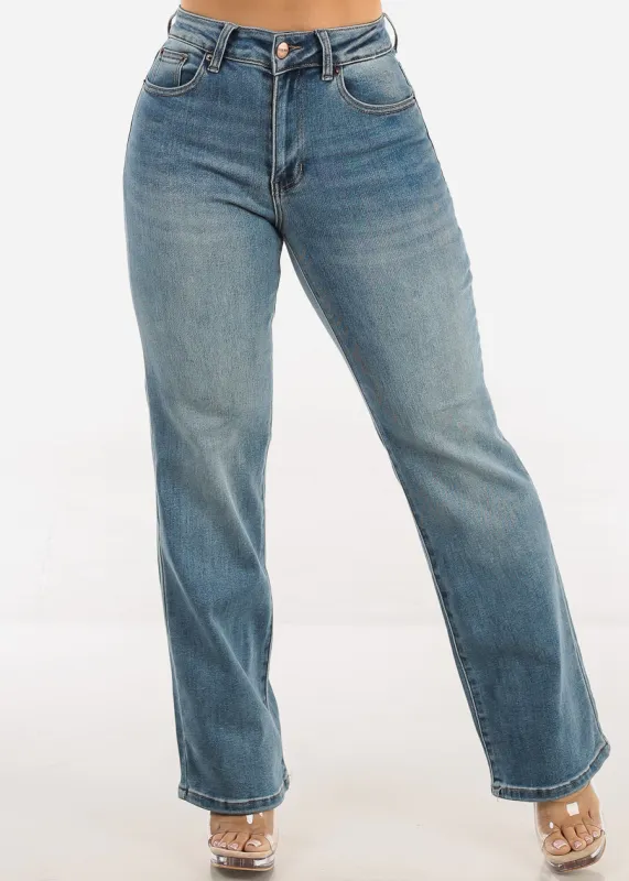 Stretchy High Waist Straight Wide Leg Jeans Stone Blue sold by Moda