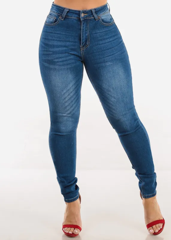 Stretchy Classic High Waisted Skinny Jeans Med Blue sold by Moda