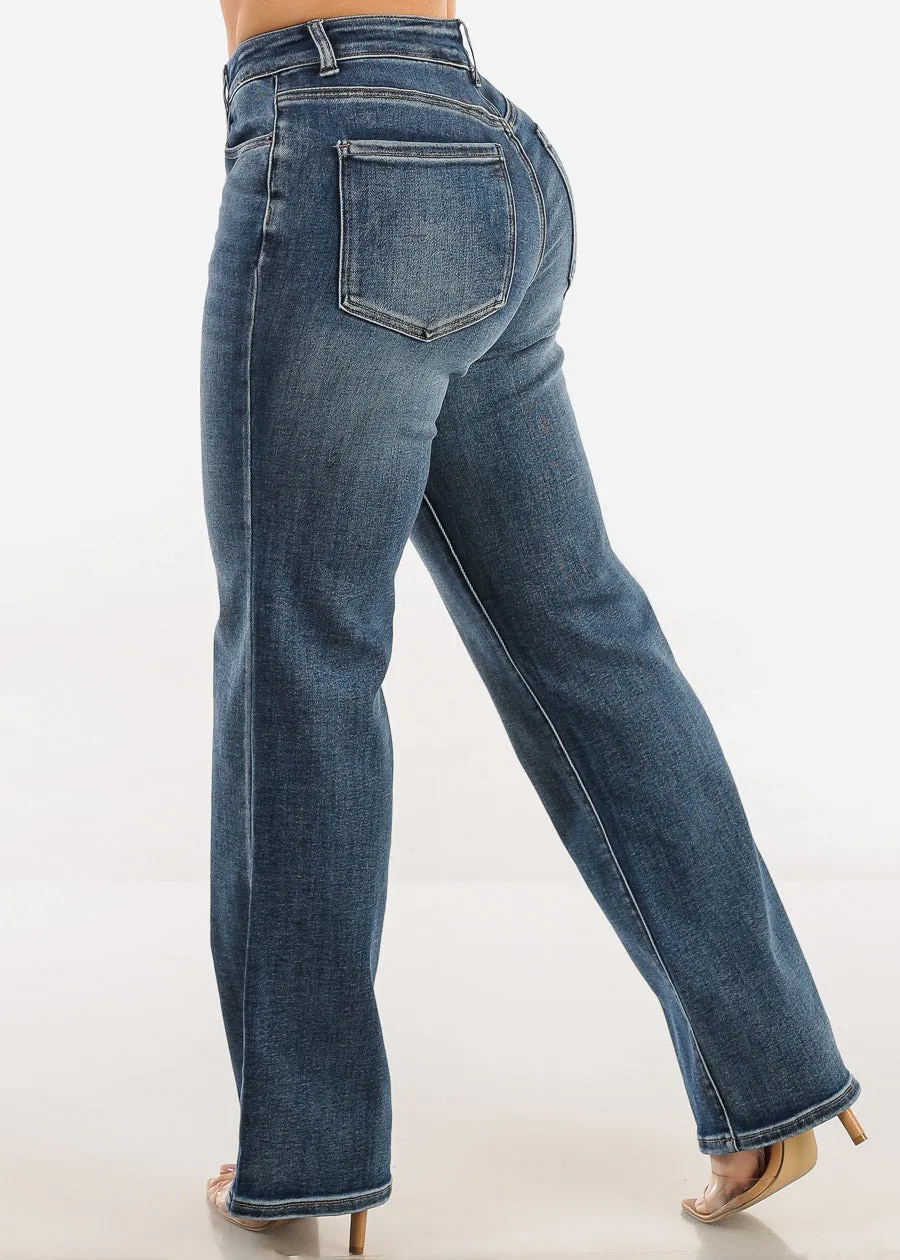 Stretchy High Waist Straight Wide Leg Jeans Med Blue sold by Moda product image thumbnail 5