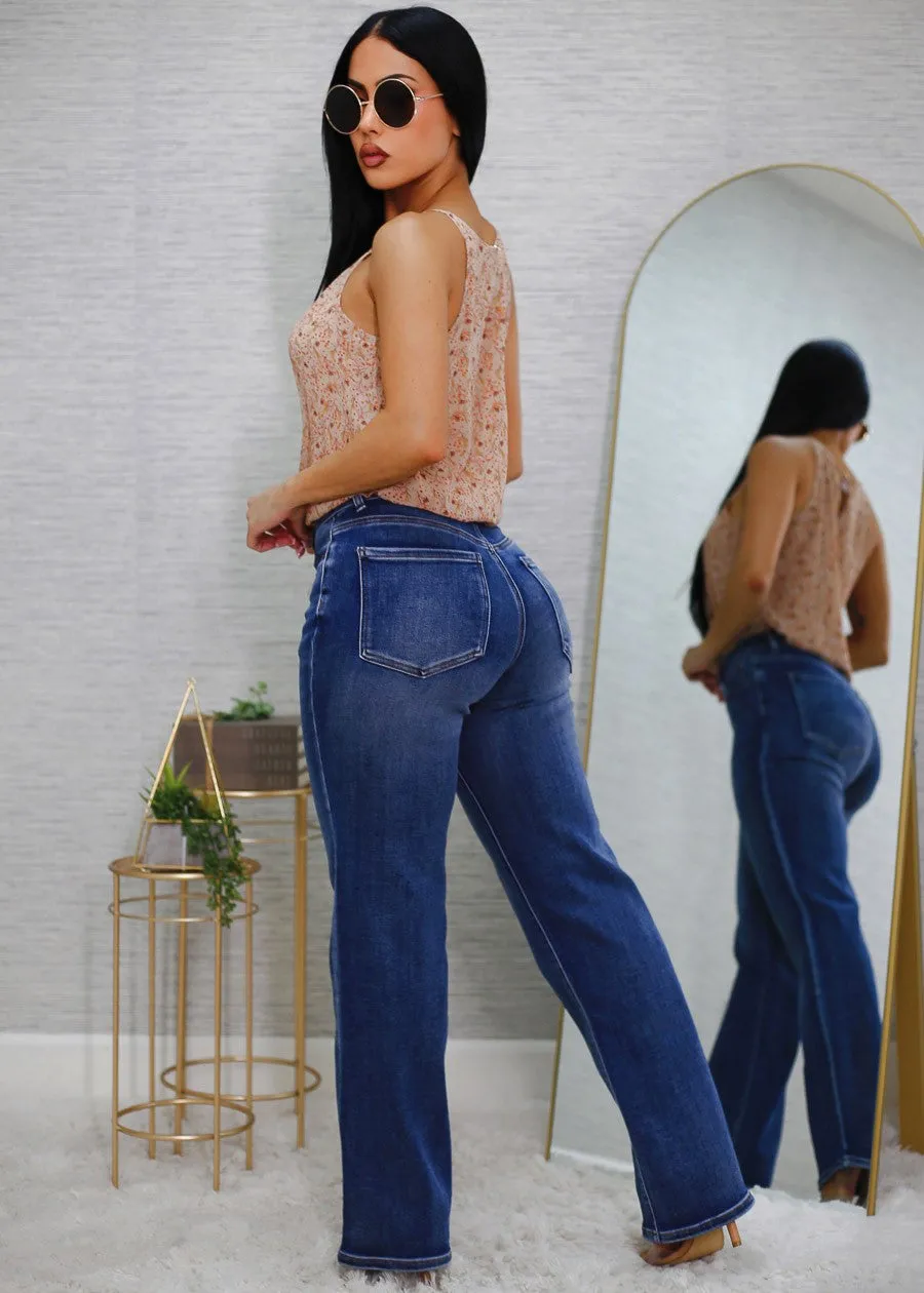 Stretchy High Waist Straight Wide Leg Jeans Med Blue sold by Moda product image thumbnail 3