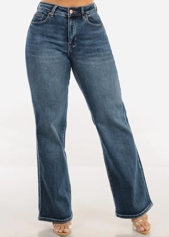 Stretchy High Waist Straight Wide Leg Jeans Med Blue sold by Moda
