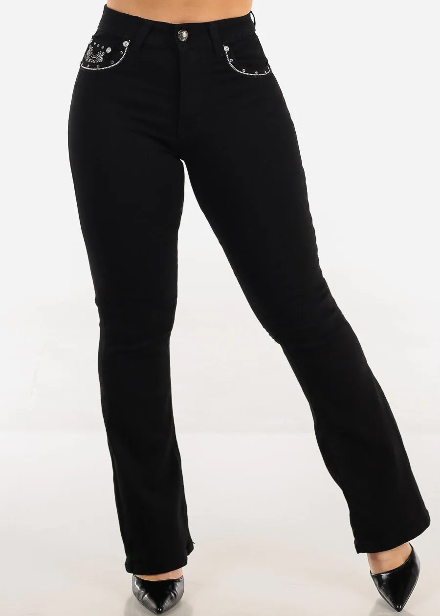 Stretchy High Waist Black Bootcut Jeans w Back Pocket Design sold by Moda product image thumbnail 4