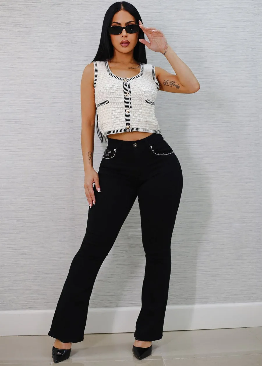 Stretchy High Waist Black Bootcut Jeans w Back Pocket Design sold by Moda product image thumbnail 2