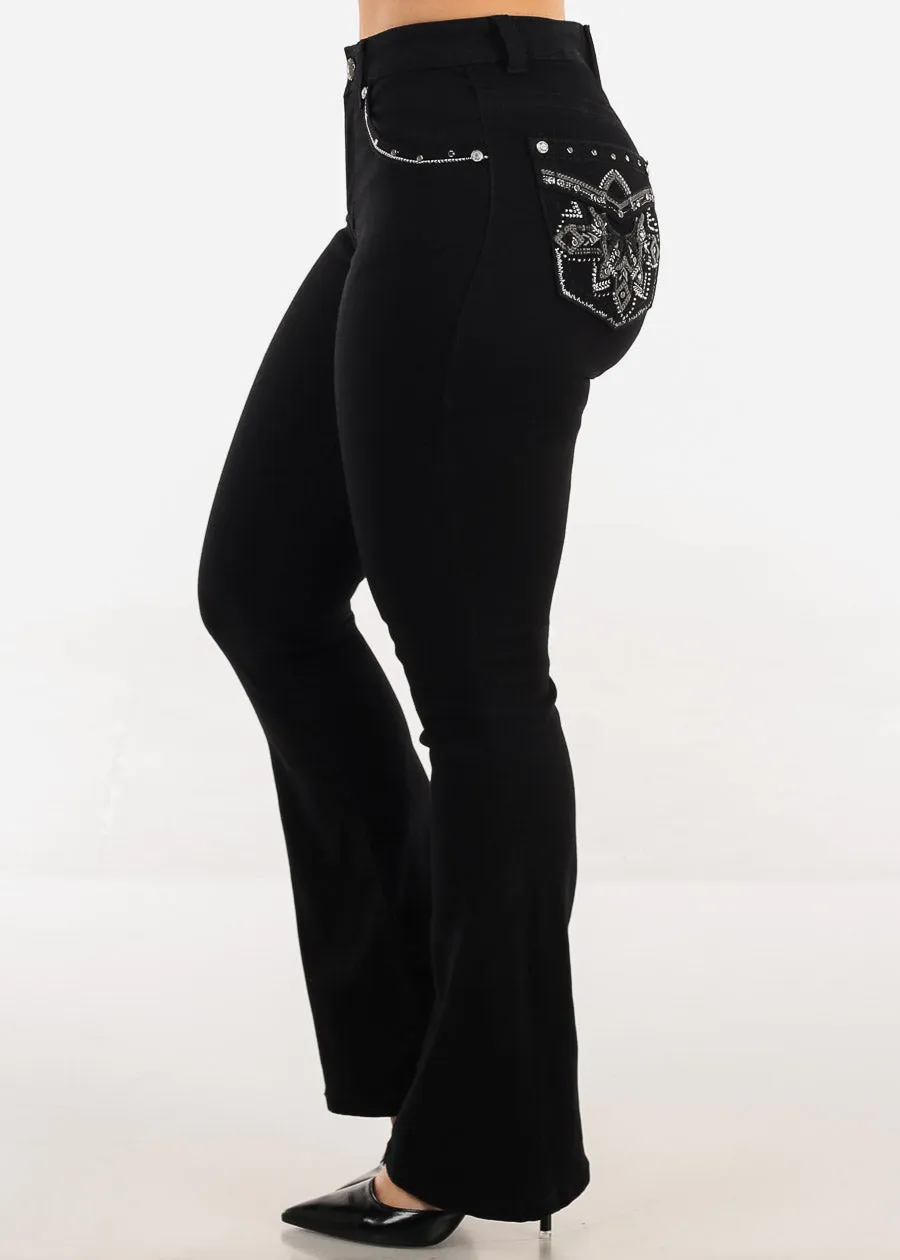 Stretchy High Waist Black Bootcut Jeans w Back Pocket Design sold by Moda product image thumbnail 5