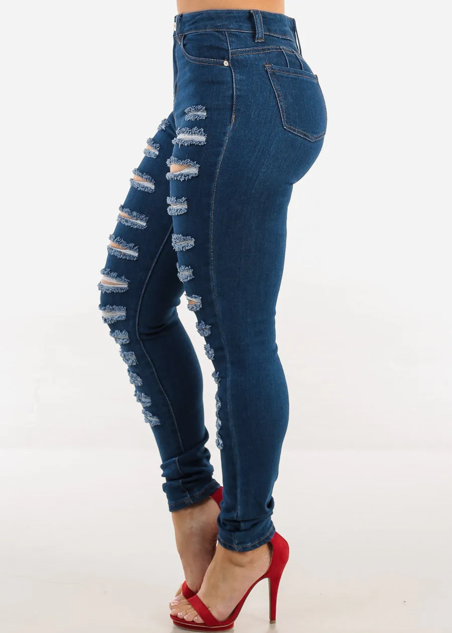 Butt Lift Distressed Stretchy Skinny Jeans Dark Wash sold by Moda product image thumbnail 4