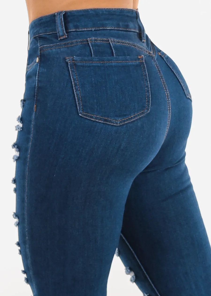 Butt Lift Distressed Stretchy Skinny Jeans Dark Wash sold by Moda