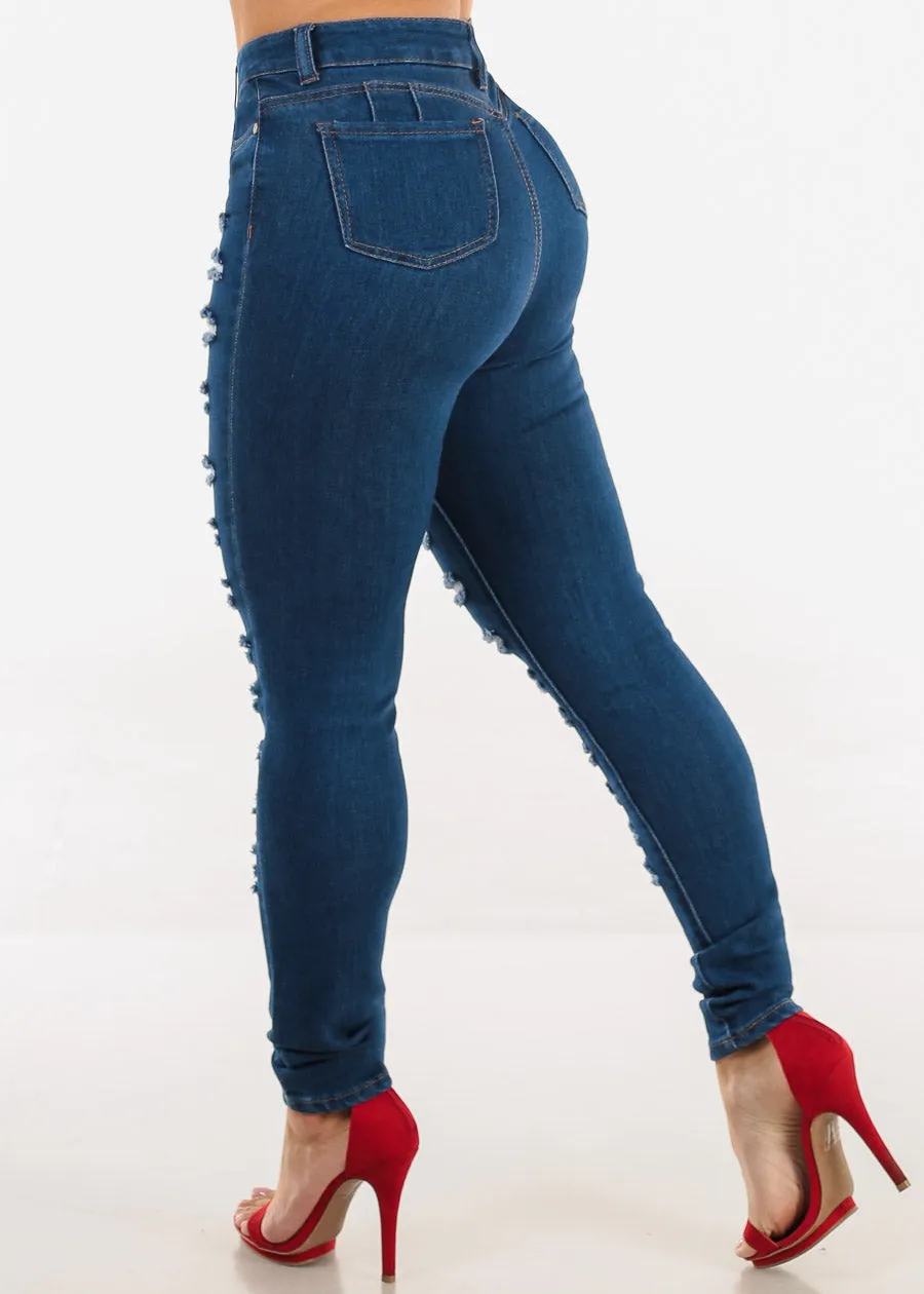 Butt Lift Distressed Stretchy Skinny Jeans Dark Wash sold by Moda product image thumbnail 5