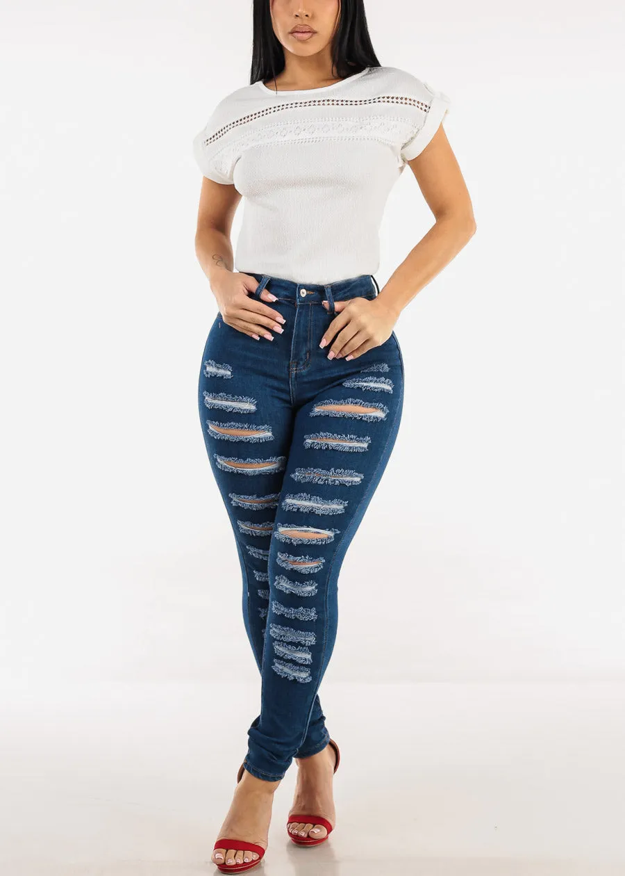 Butt Lift Distressed Stretchy Skinny Jeans Dark Wash sold by Moda product image thumbnail 2