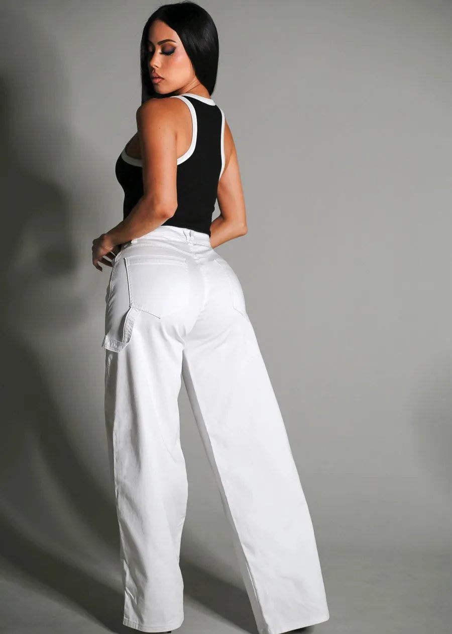 High Waisted White Wide Legged Stretch Jeans sold by Moda product image thumbnail 3