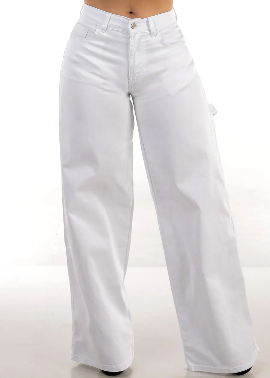 High Waisted White Wide Legged Stretch Jeans sold by Moda