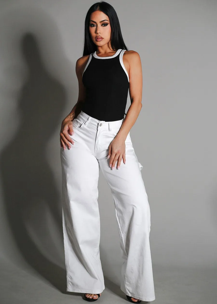 High Waisted White Wide Legged Stretch Jeans sold by Moda product image thumbnail 2