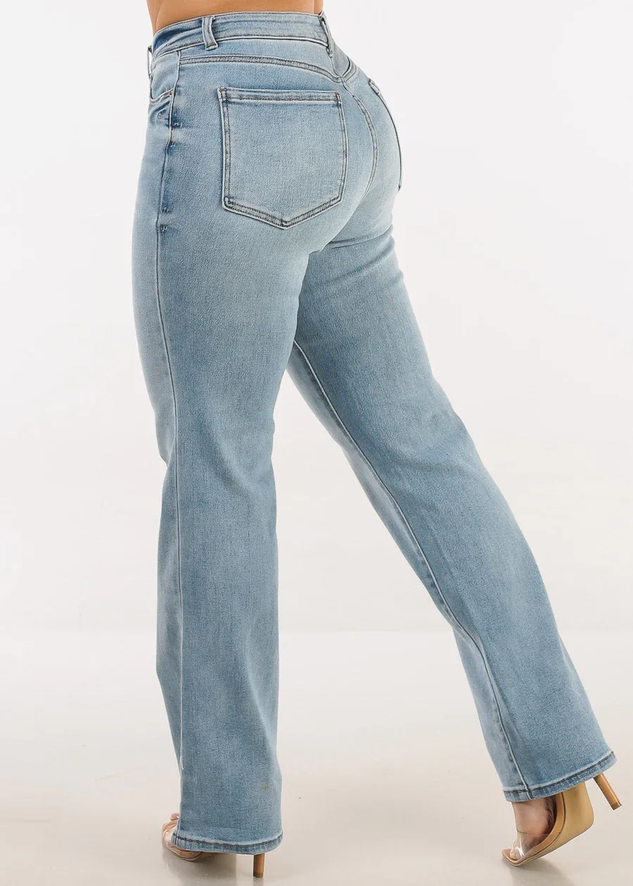 Stretchy High Waist Straight Wide Leg Jeans Light Wash sold by Moda product image thumbnail 5