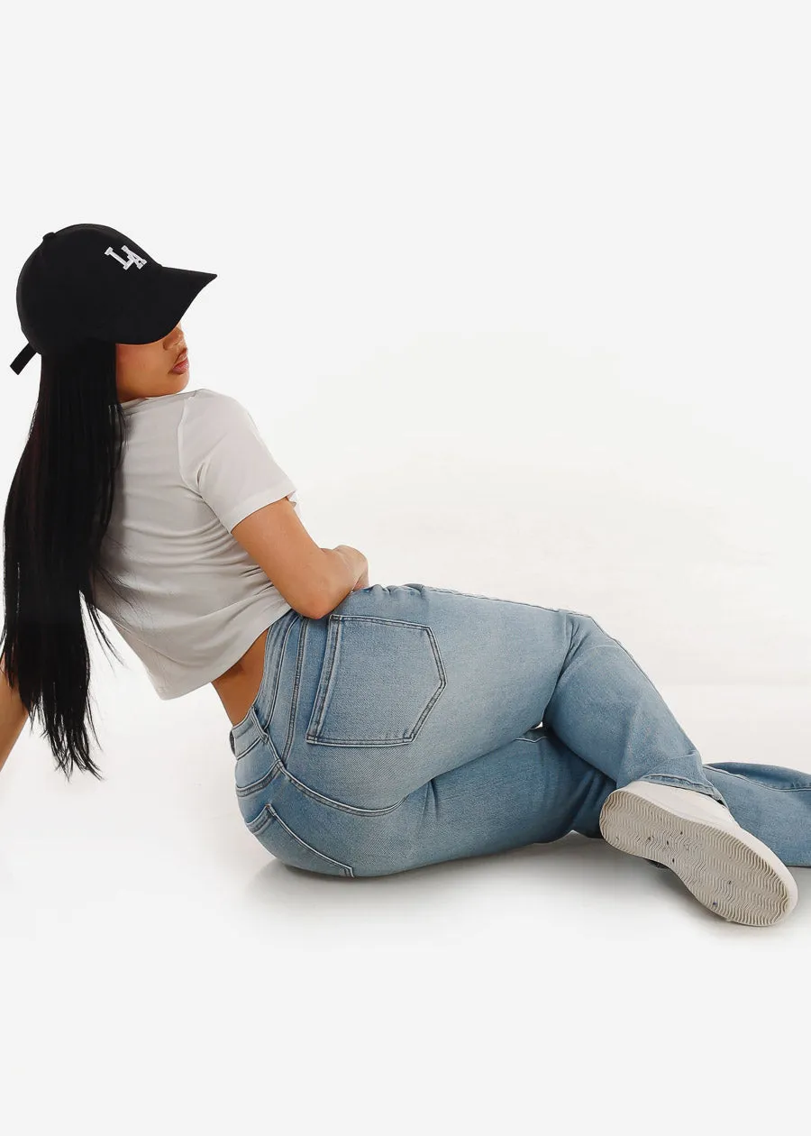 Stretchy High Waist Straight Wide Leg Jeans Light Wash sold by Moda product image thumbnail 3