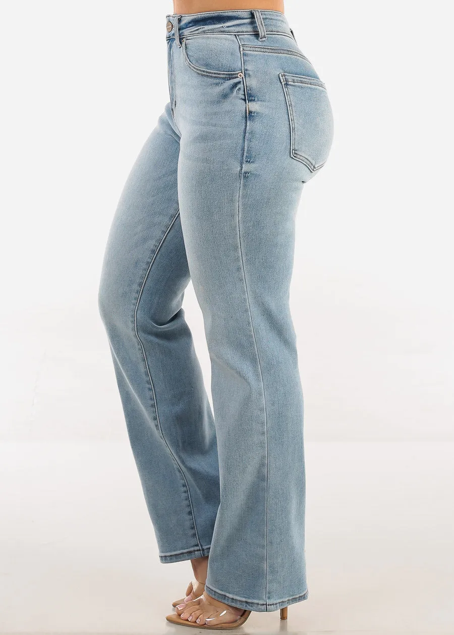 Stretchy High Waist Straight Wide Leg Jeans Light Wash sold by Moda product image thumbnail 4
