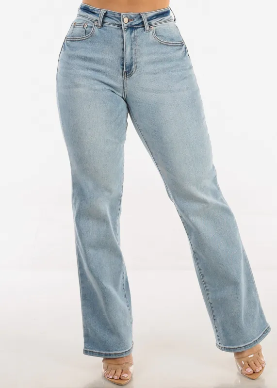 Stretchy High Waist Straight Wide Leg Jeans Light Wash sold by Moda