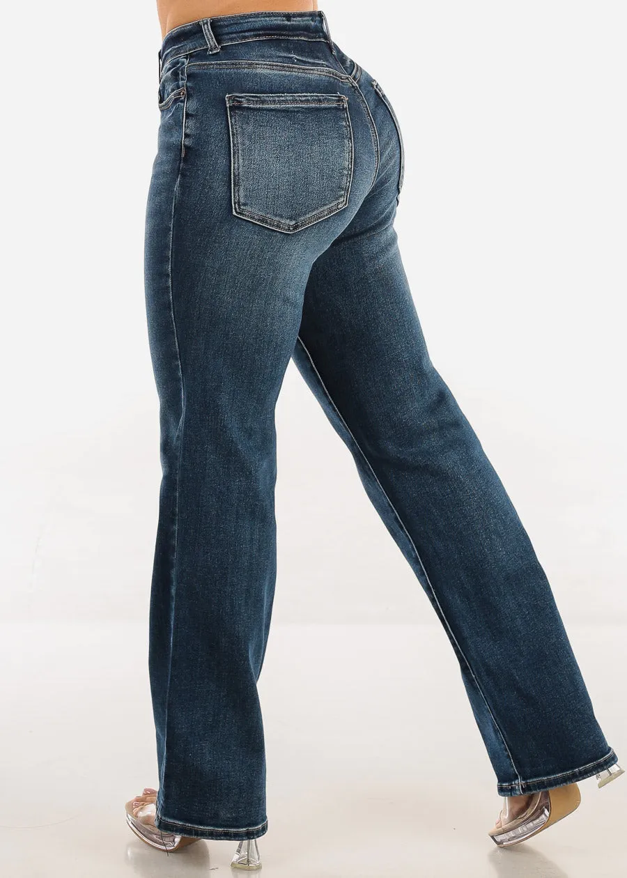 Stretchy High Waist Straight Wide Leg Jeans Dark Wash sold by Moda product image thumbnail 4