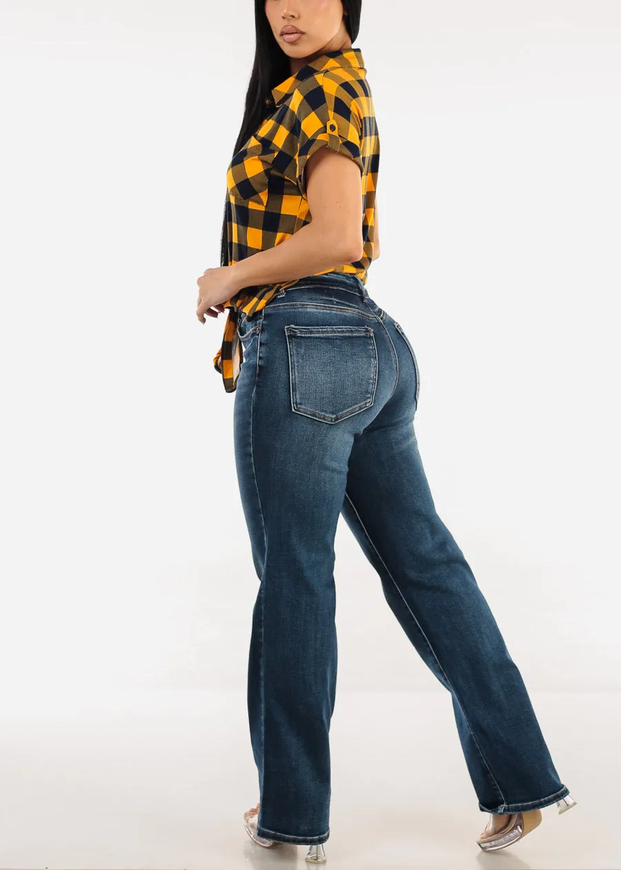 Stretchy High Waist Straight Wide Leg Jeans Dark Wash sold by Moda product image thumbnail 5