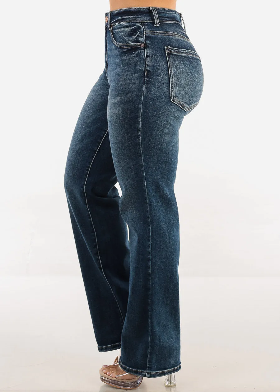 Stretchy High Waist Straight Wide Leg Jeans Dark Wash sold by Moda product image thumbnail 3