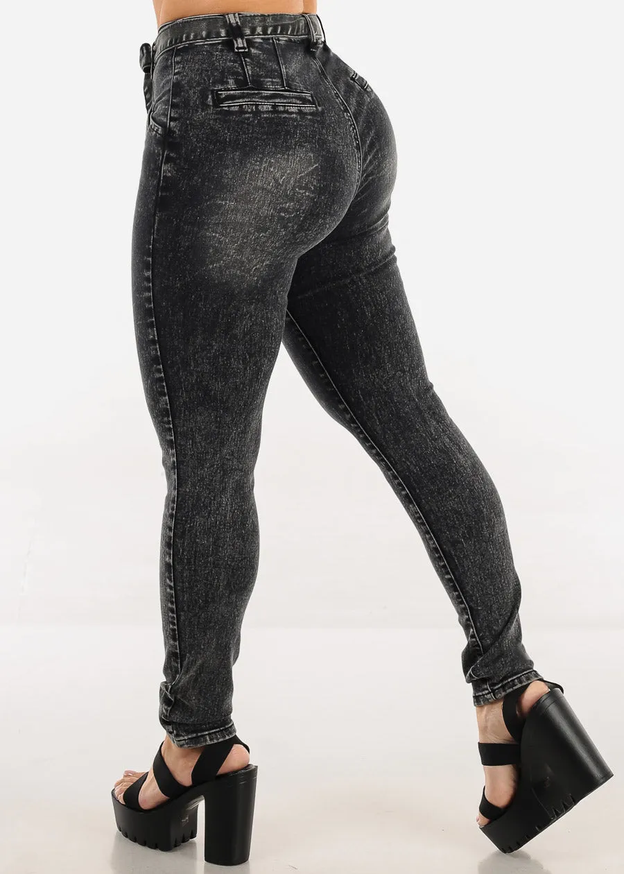 Butt Lift Super High Waist Acid Wash Stretch Skinny Jeans Black sold by Moda product image thumbnail 5