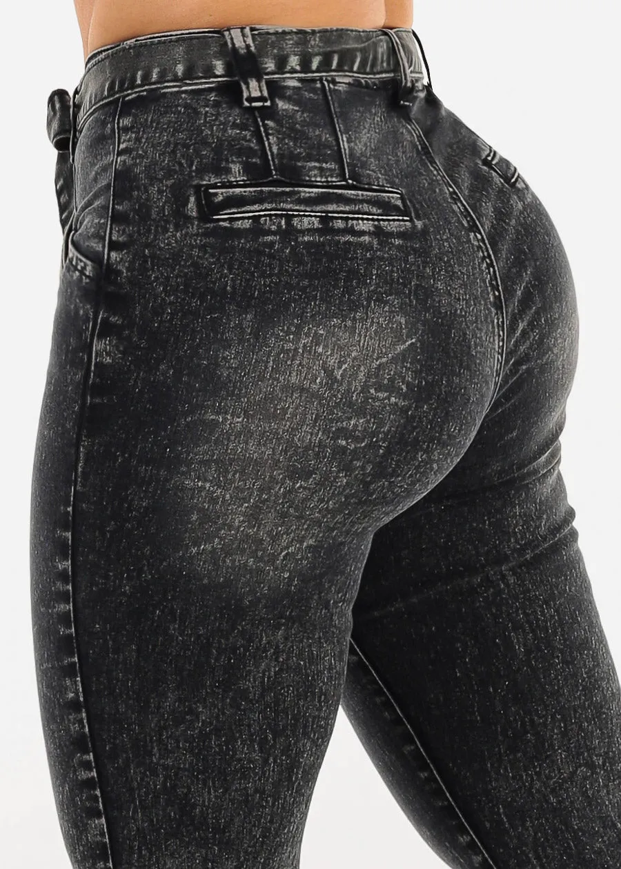 Butt Lift Super High Waist Acid Wash Stretch Skinny Jeans Black sold by Moda