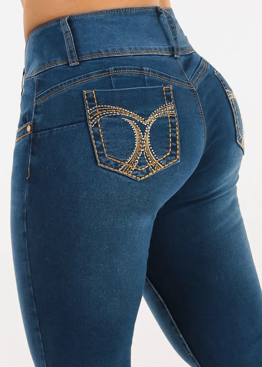 Butt Lift Low Rise Stretch Skinny Jeans Med Blue sold by Moda