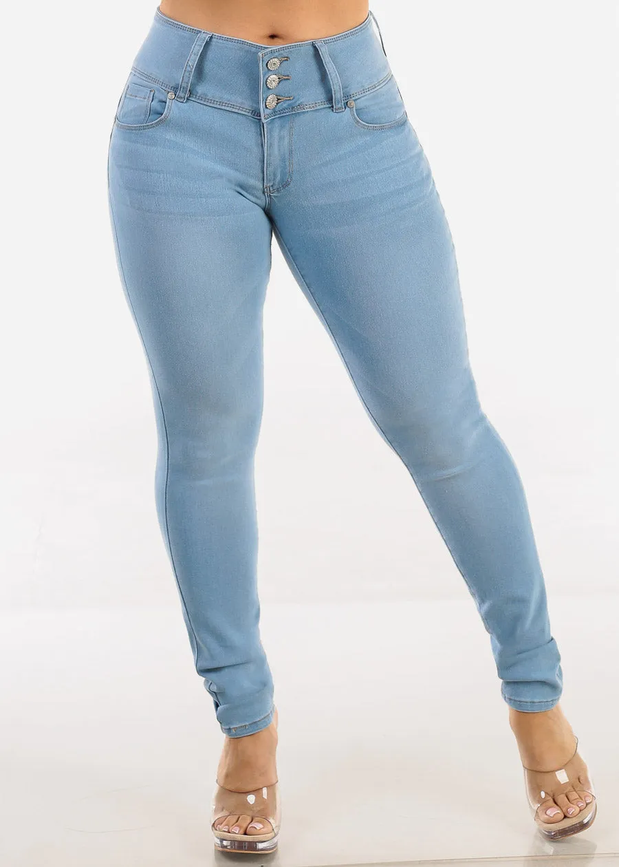 Butt Lift Mid Rise Stretchy Skinny Jeans Light Blue sold by Moda product image thumbnail 3