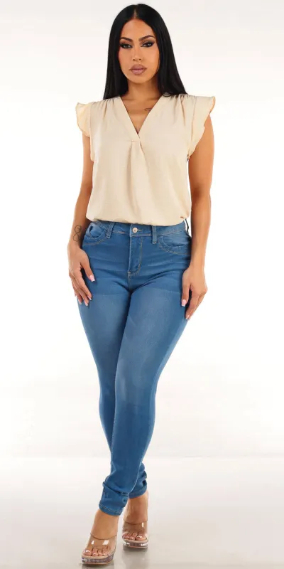 Beige Butt Lift Jeans Set sold by Moda
