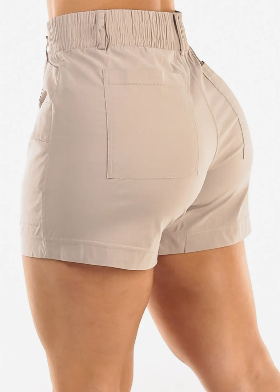 High Waist Quick Dry Hyper Stretch Shorts Taupe sold by Moda product image thumbnail 4