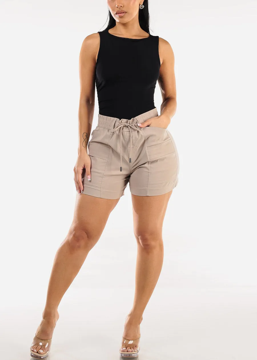 High Waist Quick Dry Hyper Stretch Shorts Taupe sold by Moda product image thumbnail 2