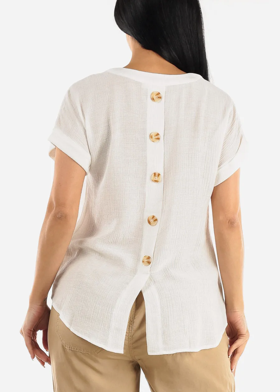 Gauze Cap Sleeve White Shirt w Back Buttons sold by Moda product image thumbnail 5