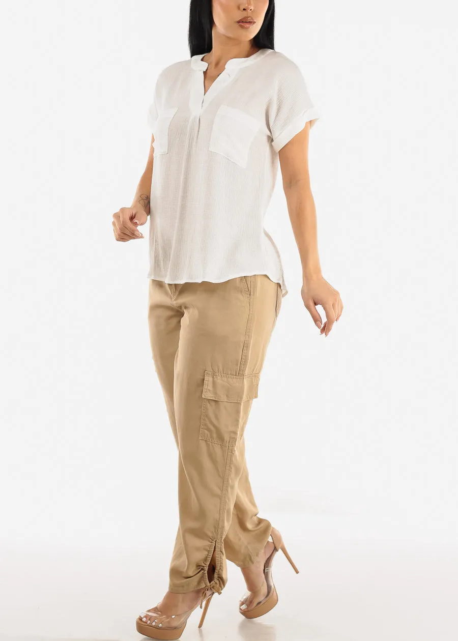 Gauze Cap Sleeve White Shirt w Back Buttons sold by Moda product image thumbnail 2