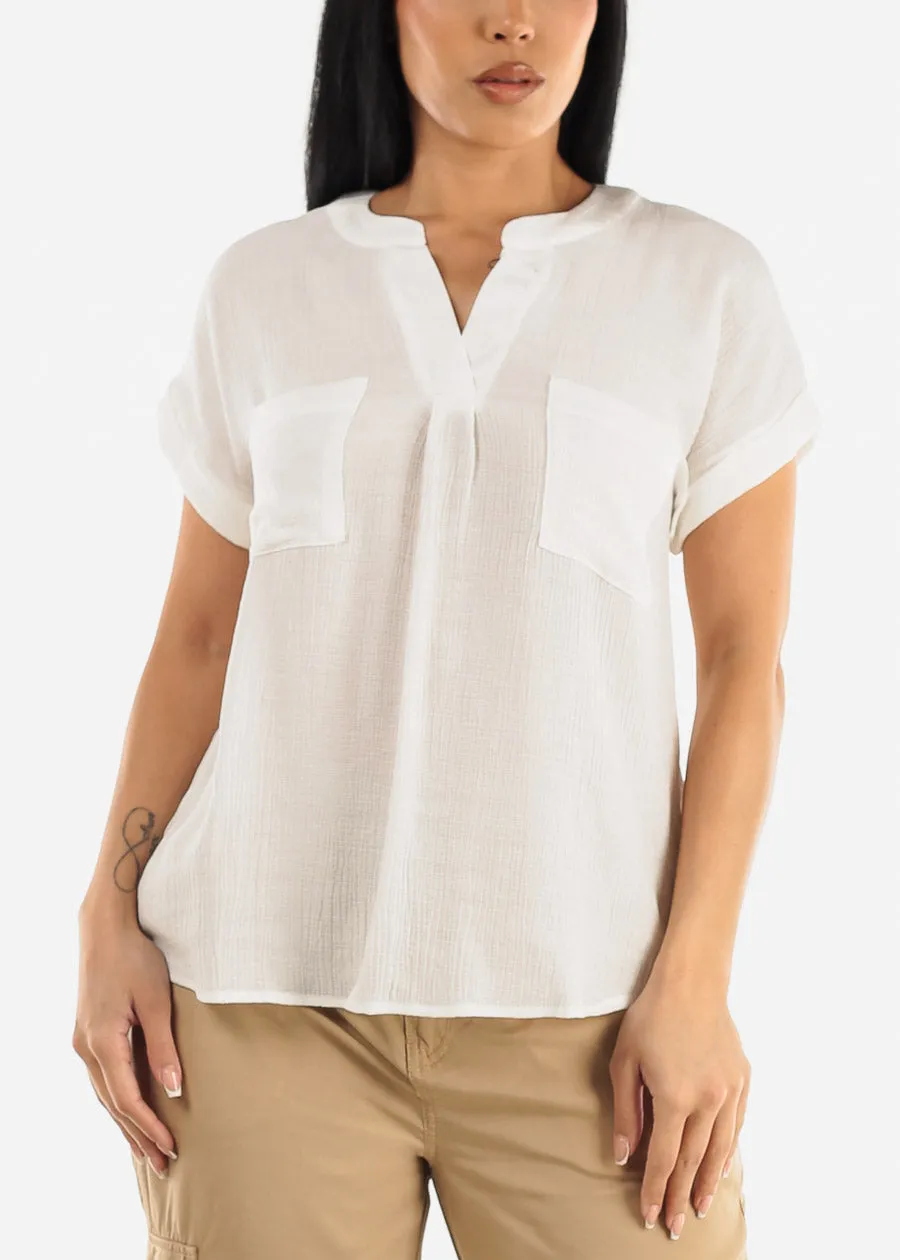 Gauze Cap Sleeve White Shirt w Back Buttons sold by Moda product image thumbnail 3