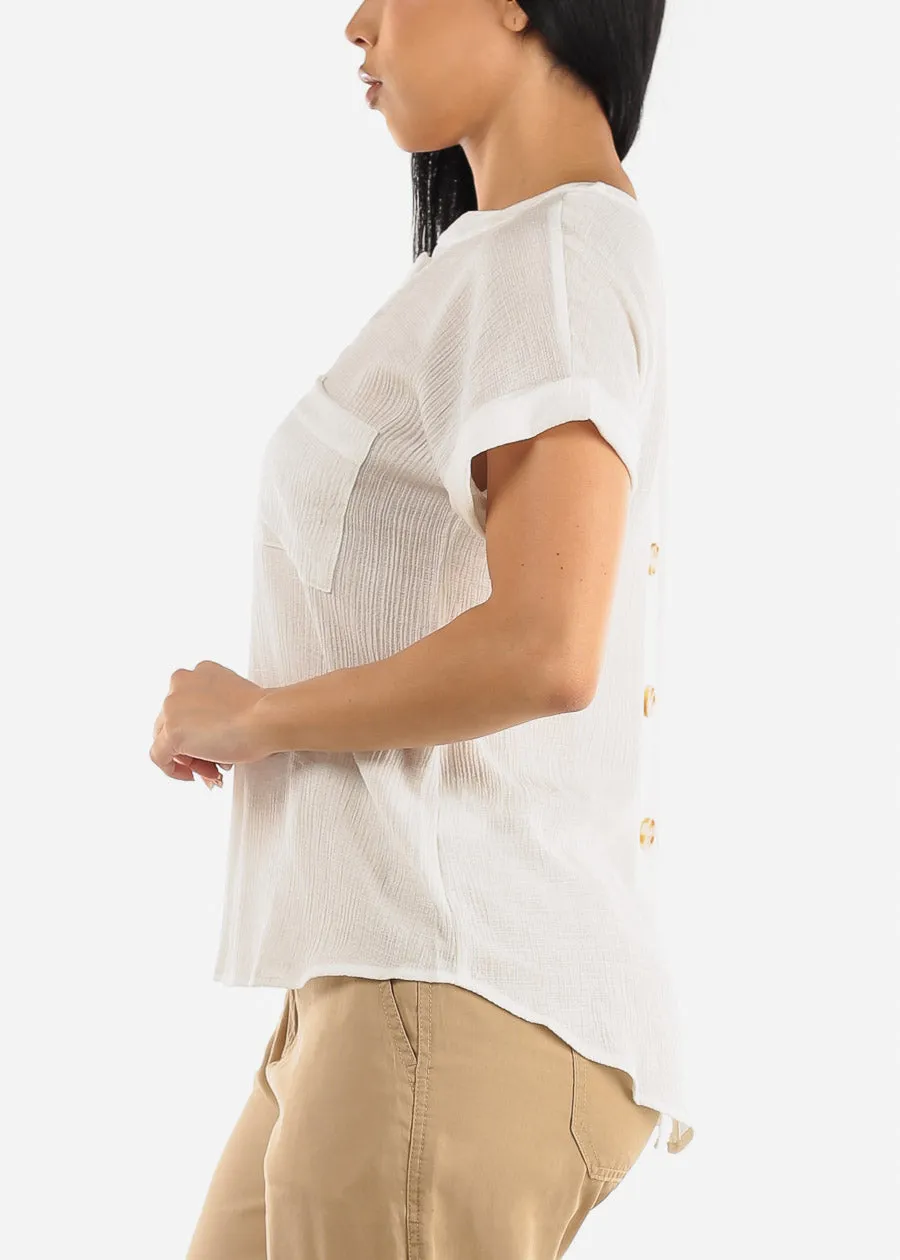 Gauze Cap Sleeve White Shirt w Back Buttons sold by Moda product image thumbnail 4