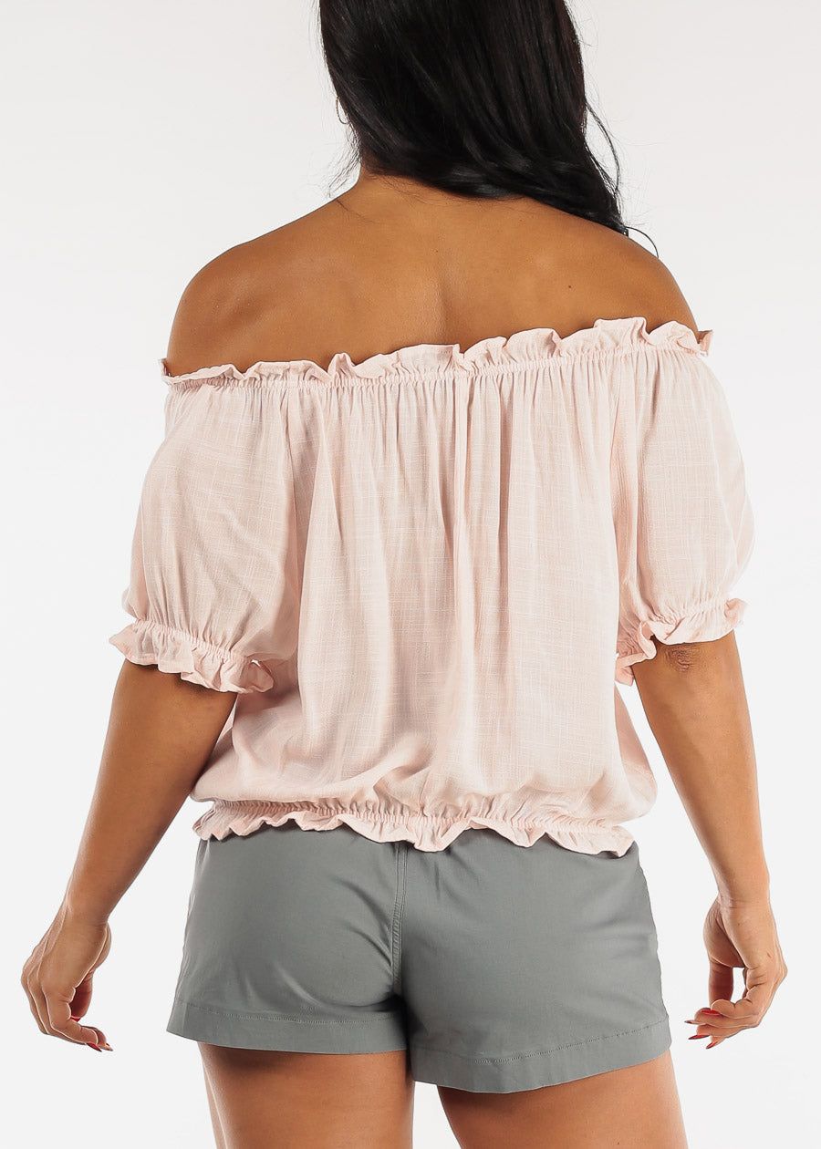 Off Shoulder Button Front Rayon Top Light Pink sold by Moda product image thumbnail 4